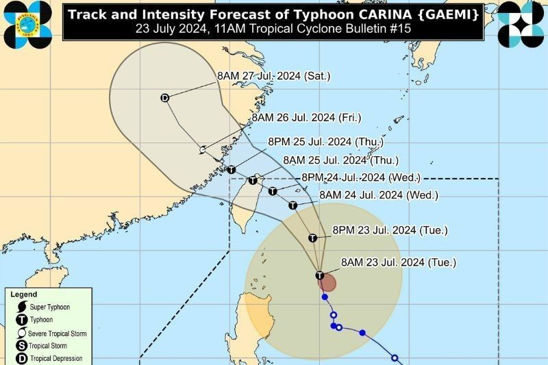 Forecast track of Typhoon Carina as of Tuesday 11 a.m., July 23, 2024.