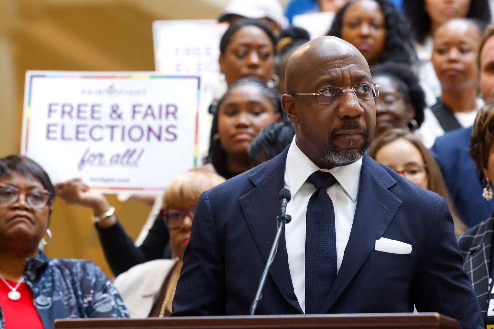 Sen. Raphael Warnock speaks at Georgia Capitol on Wednesday, June 17, 2026.