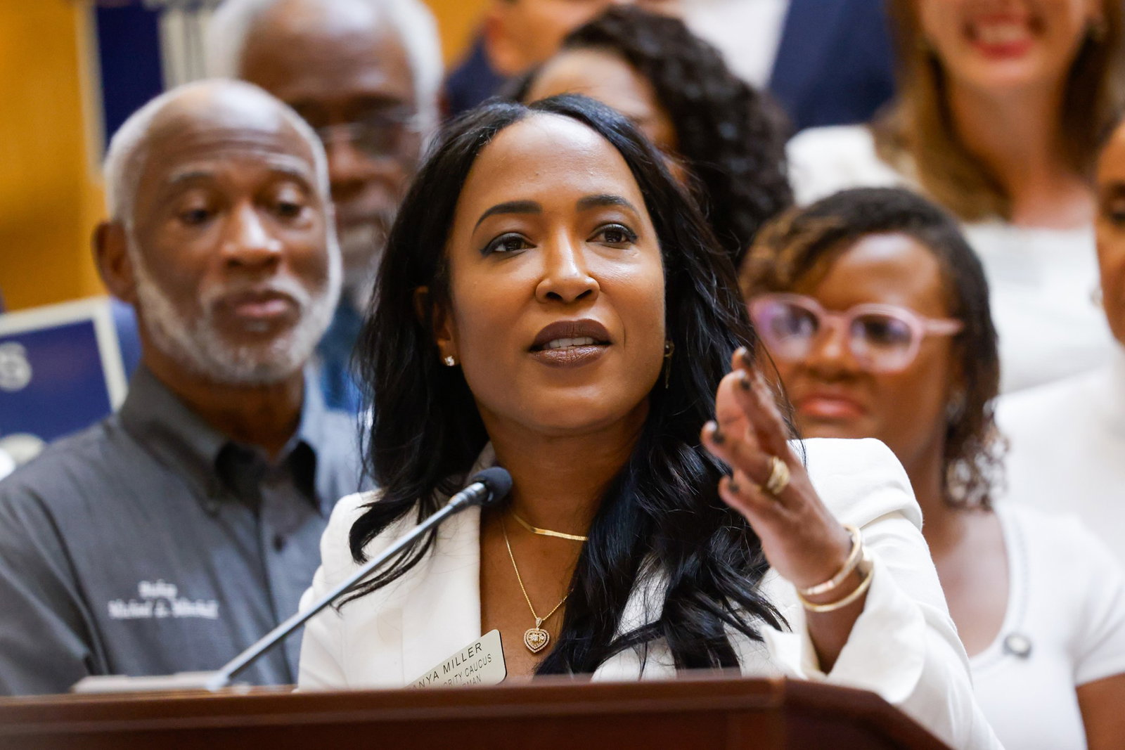 Tanya Miller speaks at the Capitol on Wednesday, June 17, 2026.