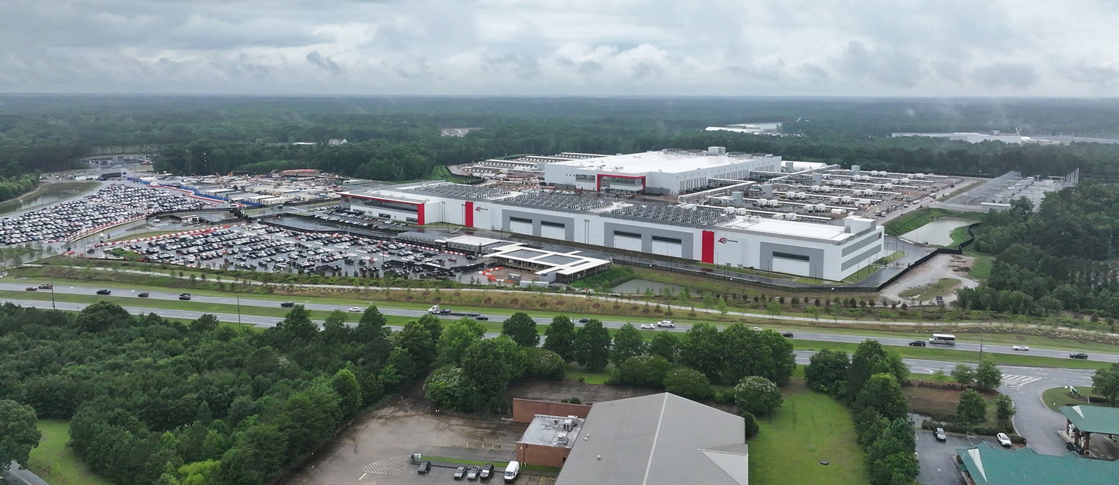 An aerial view captures a large area under construction for a new data center in Fayetteville last year.
