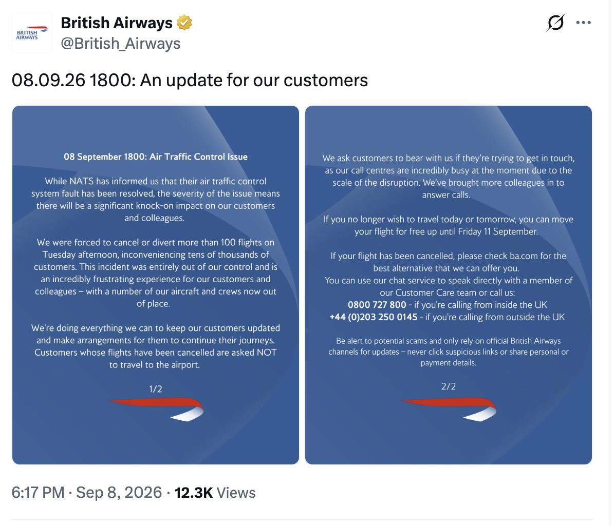 British Airways issues an update.