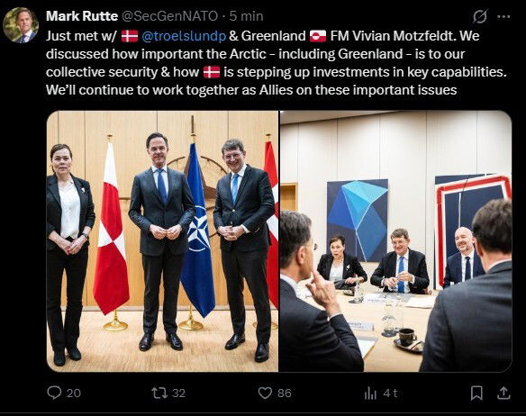NATO CHIEF MARK RUTTE SUPPORTS DENMARK AND GREENLAND AGAINST HITLER-PRAISING FELON DONALD TRUMP [Danish article, use a browser extension for translation] 💪🇩🇰👍