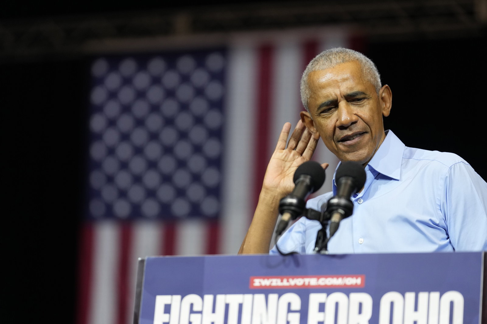 Former President Barack Obama speaks during a campaign rally for Democratic Ohio Senate candidate Sherrod Brown on Saturday. 