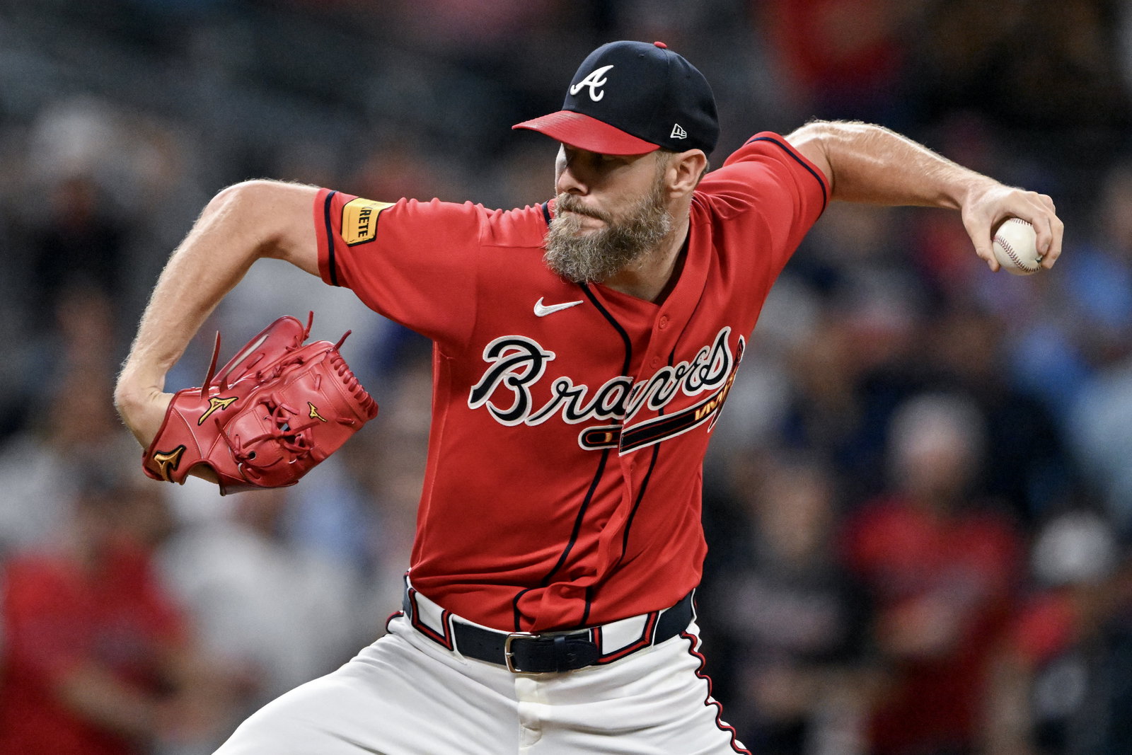 Braves pitcher Chris Sale delivers to a Phillies batter during the eighth inning of Game 3 in their NL Wild Card Series on Thursday.
