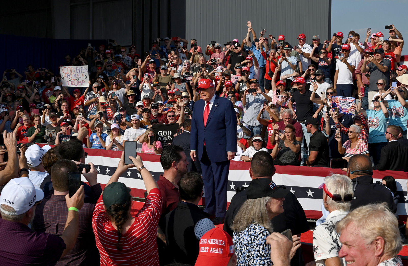President Donald J. Trump arrives for a campaign rally at Dalton Municipal Airport on Friday.